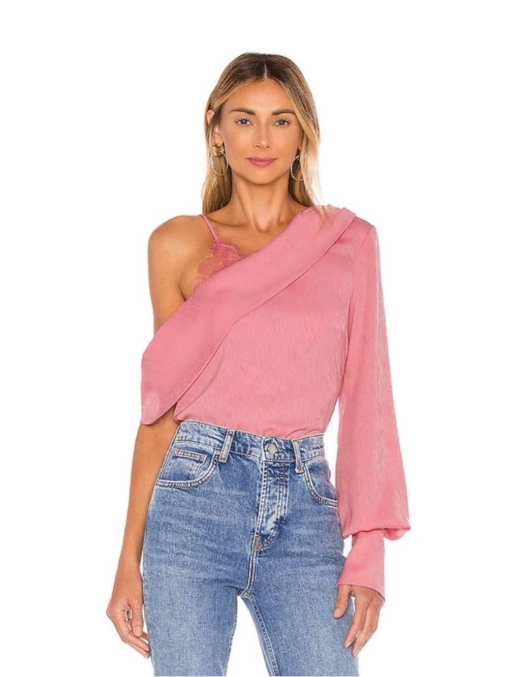NBD Revolve Bekah Blouse Satin Off-Shoulder Lace Trim Top Small Date‎ Night